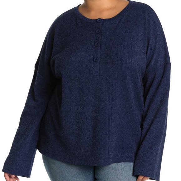 Gibson Nordstrom Ribbed Knit Henley Sweater Pullover Top Navy Blue Size 1X NEW - Picture 1 of 5